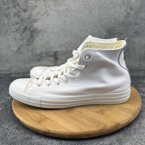 Converse Chuck Taylor All Star Mens 10 White Leather High Top Shoes Sneakers - Picture 3 of 9